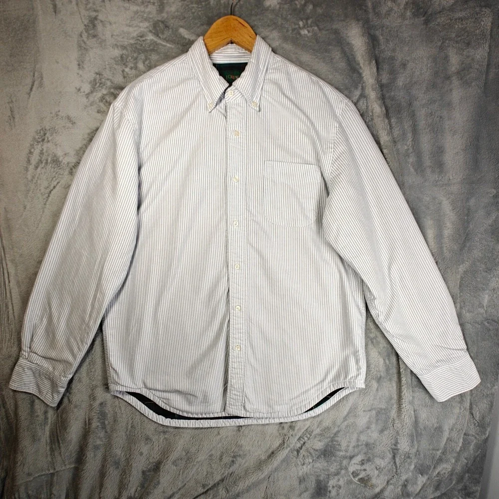 J.Crew Mens Oarsman OCBD Shirt Medium Blue White Striped Long Sleeve Plaid Lined